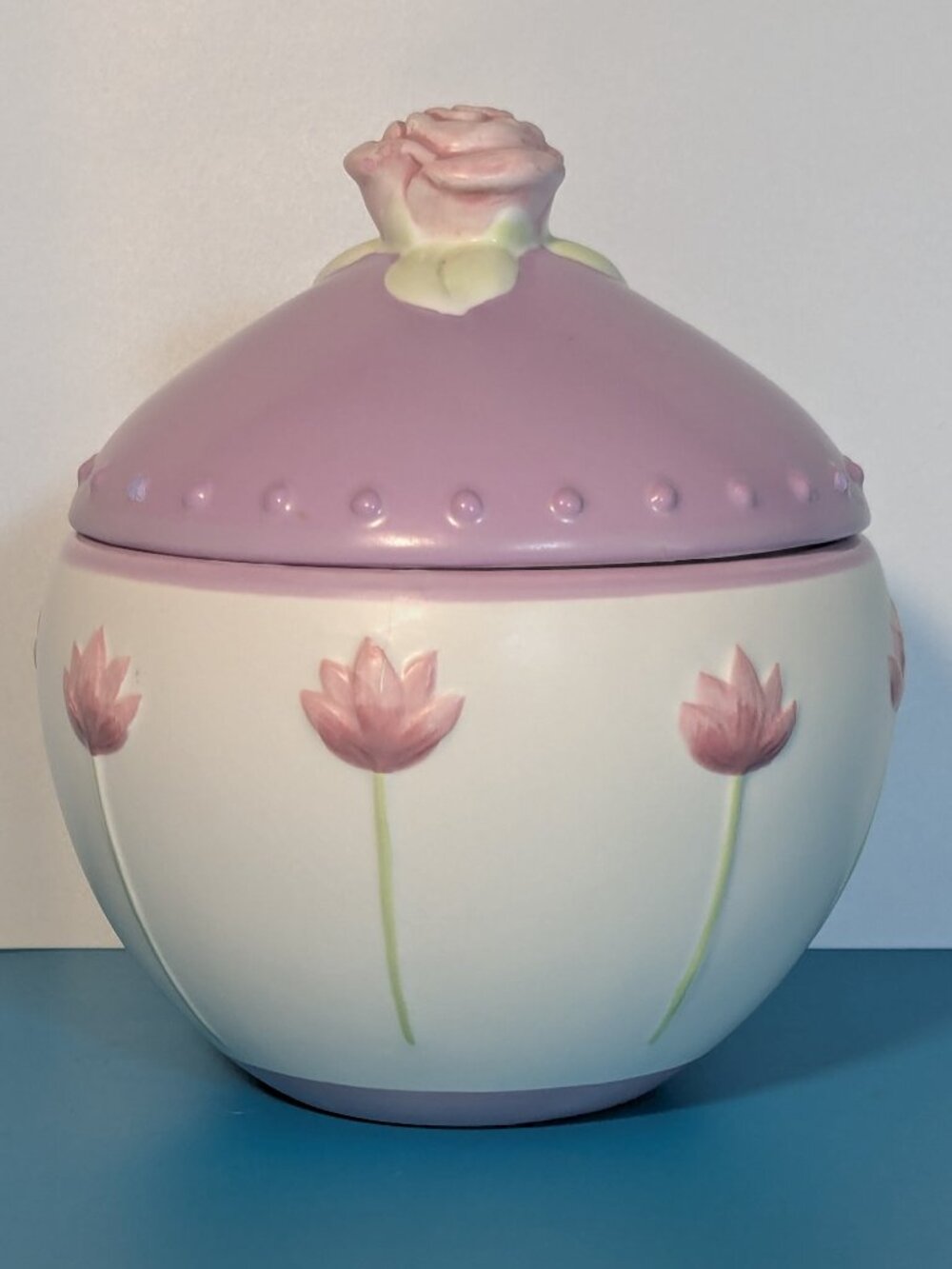 Michel & Co. Ceramic Pink & Purple Lotus Bowl & Lid